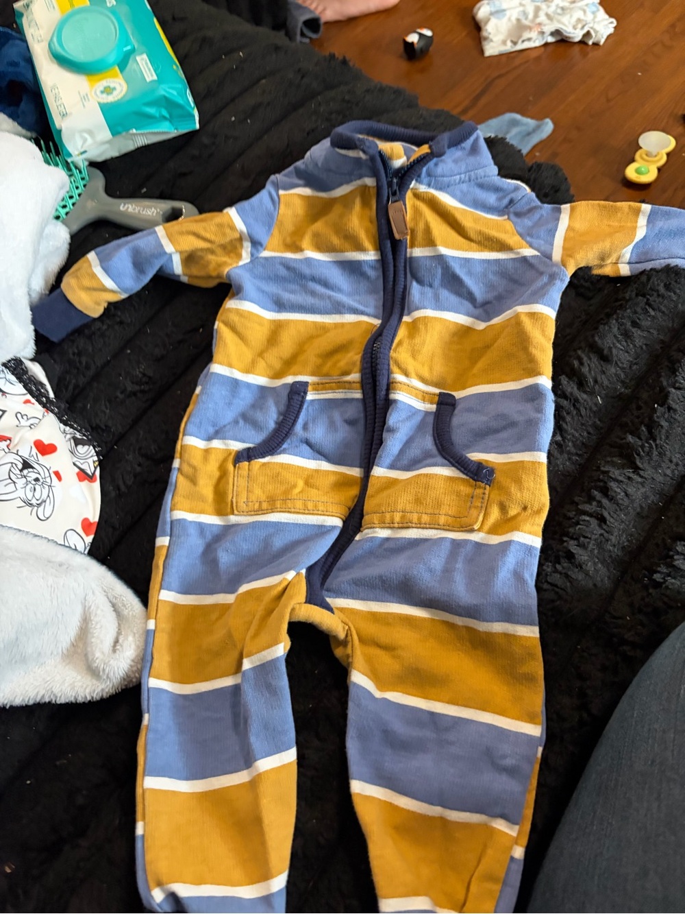 Carter's Mustard and Light Blue Striped One-Piece Footie
